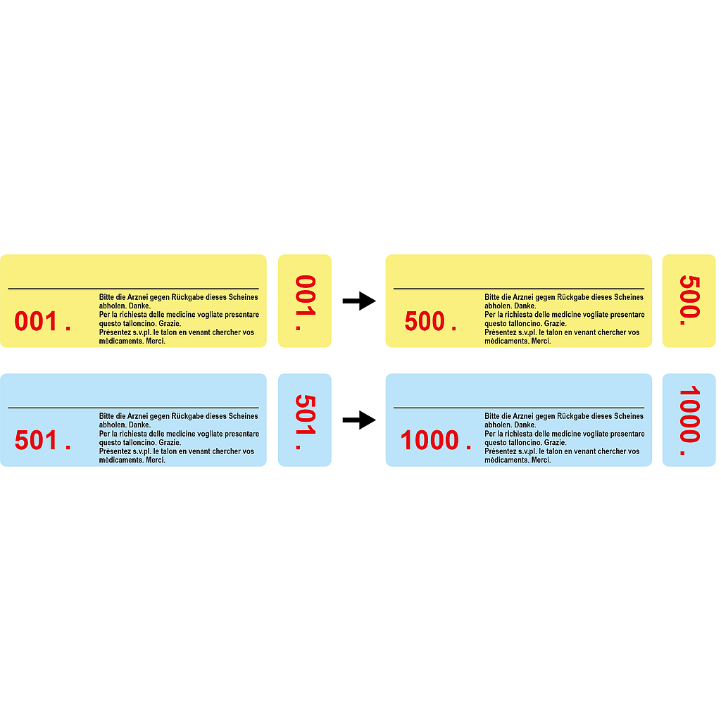 Selbsklebende Etiketten - Nummeriert 80 x 28 mm + 16 x 28 mm | 0001. - 1000.