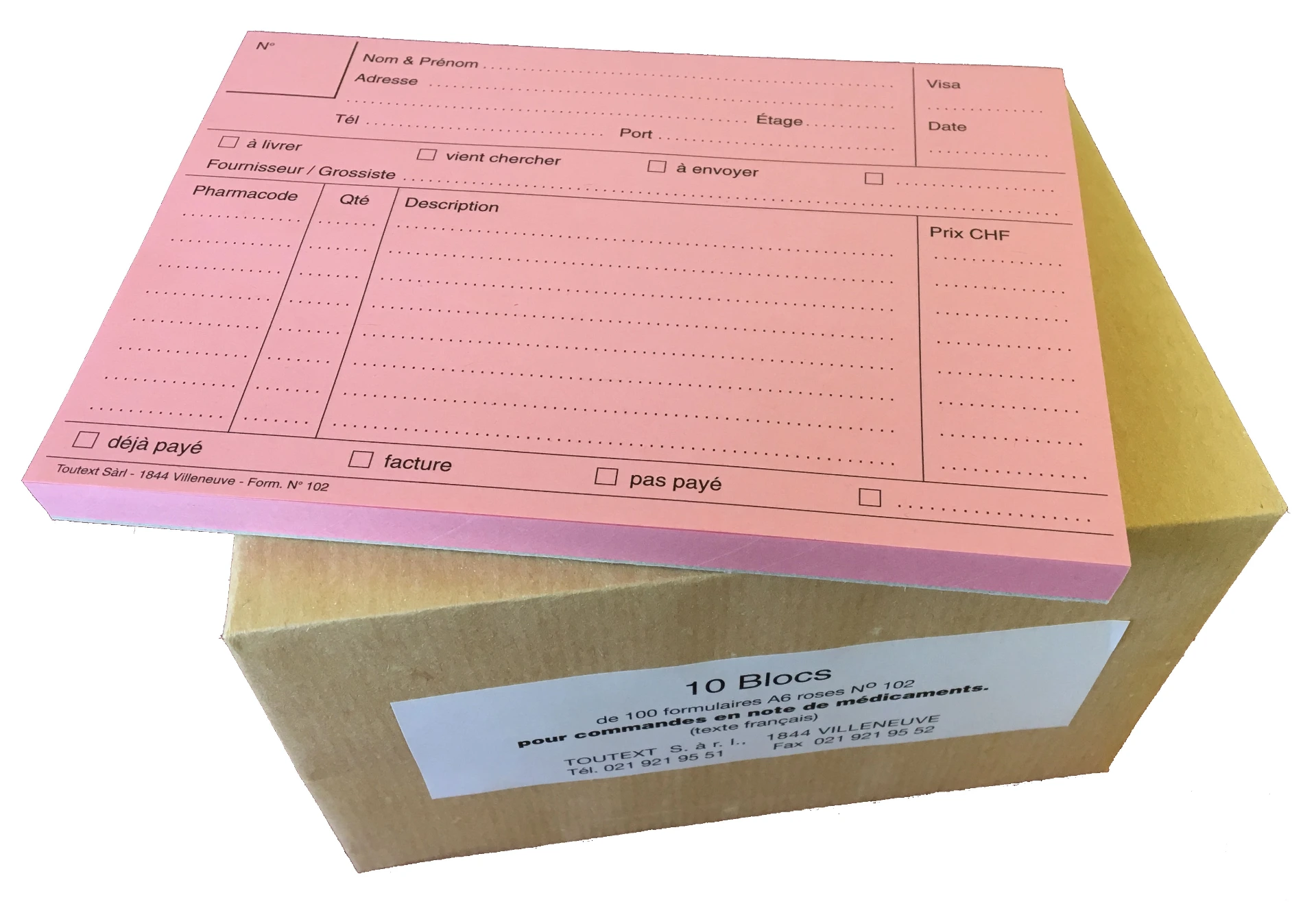 [1028F] Blocchi • Moduli Ordini | A6 rosa | 10 pz (Francese)