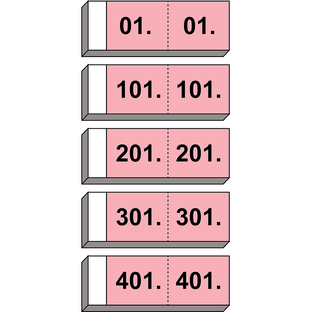 Blocs numérotés "Garde-robes" N° 1 - 500 (répartis en 5 blocs)