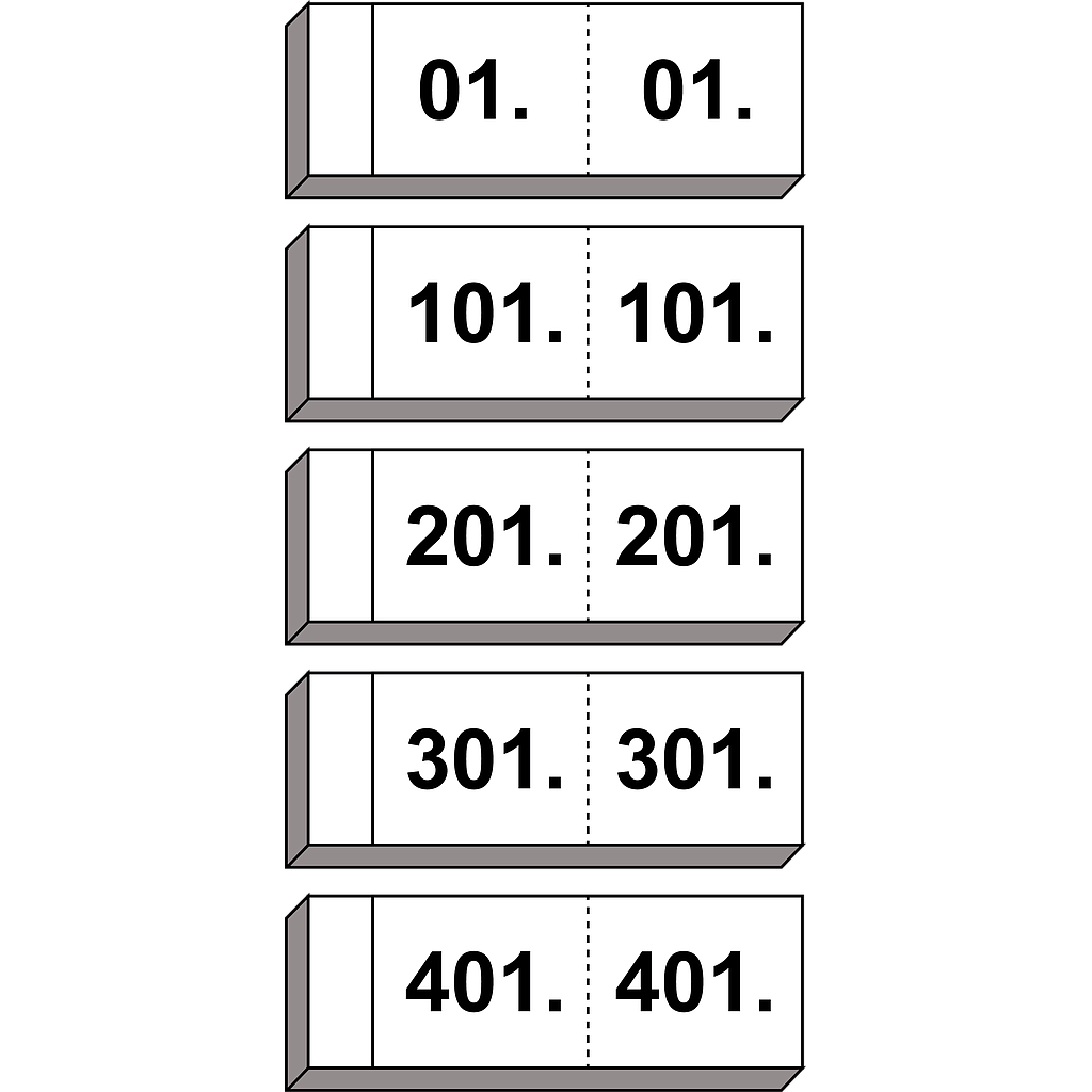 Blocs numérotés "Garde-robes" N° 1 - 500 (répartis en 5 blocs)