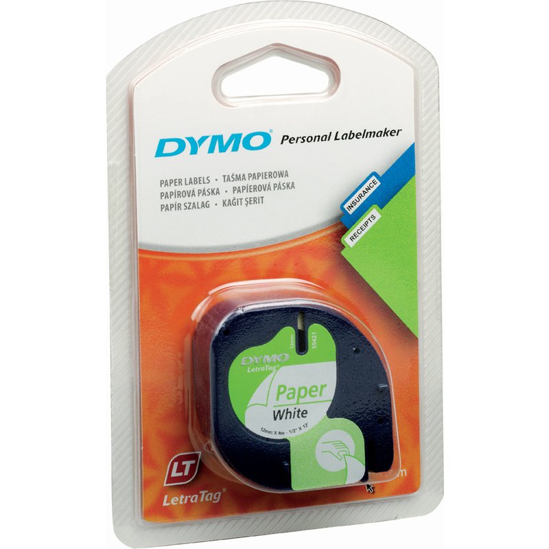 Cassettes, papier DYMO® LetraTag - 12mm x 4 m - blanc